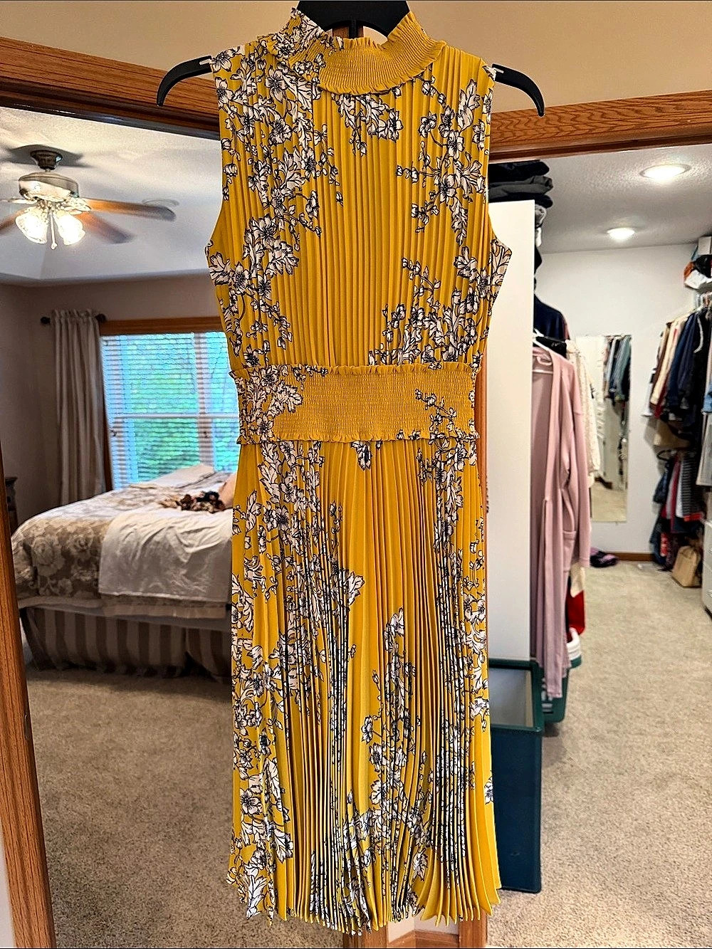 Nanette Lepore Floral Pleated Midi Dress in Yellow